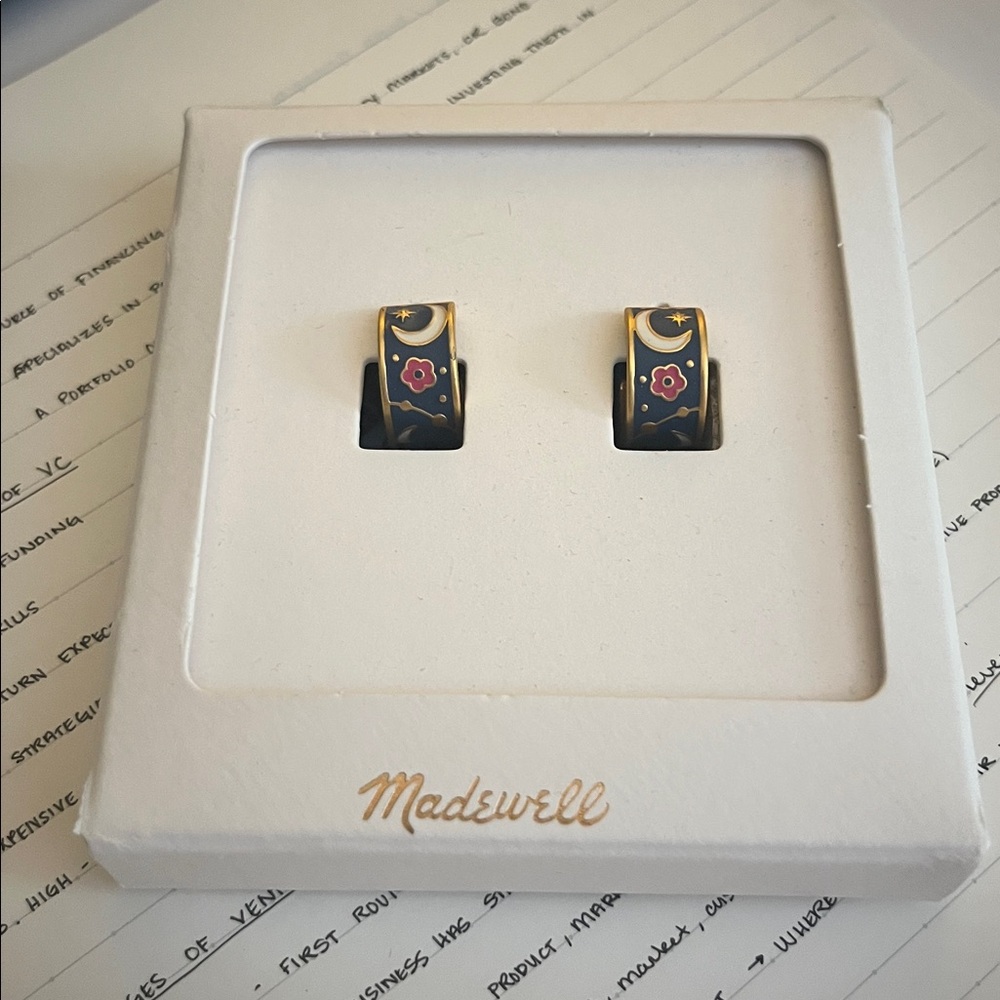 Madewell Blue and Gold Enamel Hoop Earrings